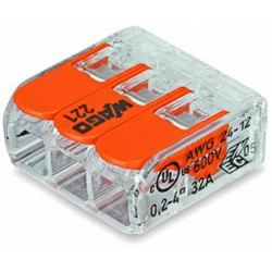 50 Bornes de connexions automatique 3 entrées Fil Souple Rigide Wago réf 221-413 2