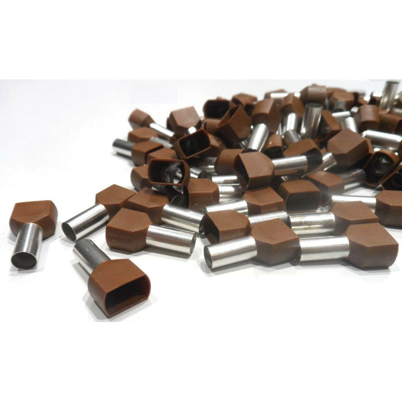 Embouts de cablage double 2x10 mm² brun le lot de  100 pièces
