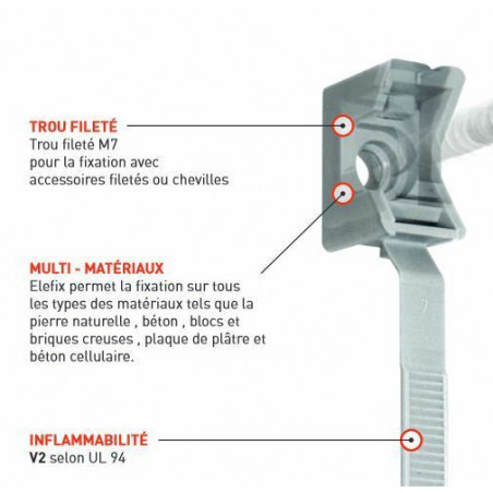 Attache collier à embase pour fixation Tube IRL de 16 à 32 lot de  100 pièces