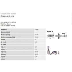 Cosse electrique nue à sertir à embout plat 10-16-25 mm²  lot de 2-5-10 pièces