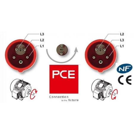 Fiche mâle CEE 5x16A Triphasé - 5 Pôles inverseur de phase IP44 marque PCE