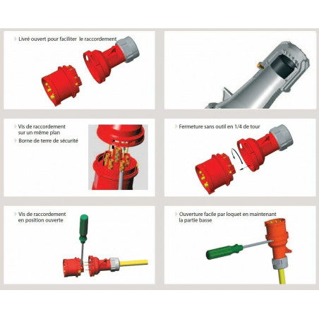 Fiche mâle CEE 5x16A Triphasé - 5 Pôles inverseur de phase IP44 marque PCE