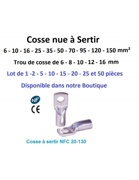 COSSE ÉLECTRIQUE ISOLÉE ronde 0.5 à 6 mm² trou de 3.5 à 13 mm - 10
