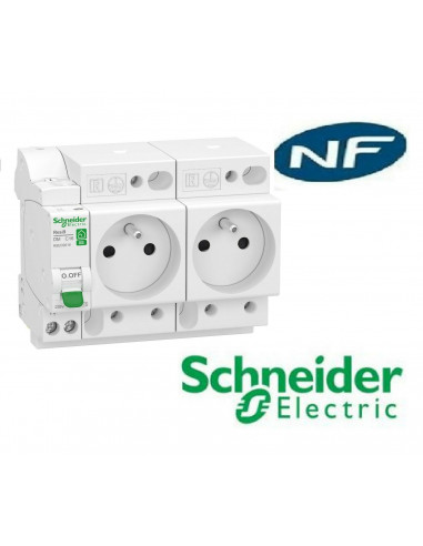 Combiné Disjoncteur + 2 prises de courant  embrochable XE  - Schneider R9ECS616