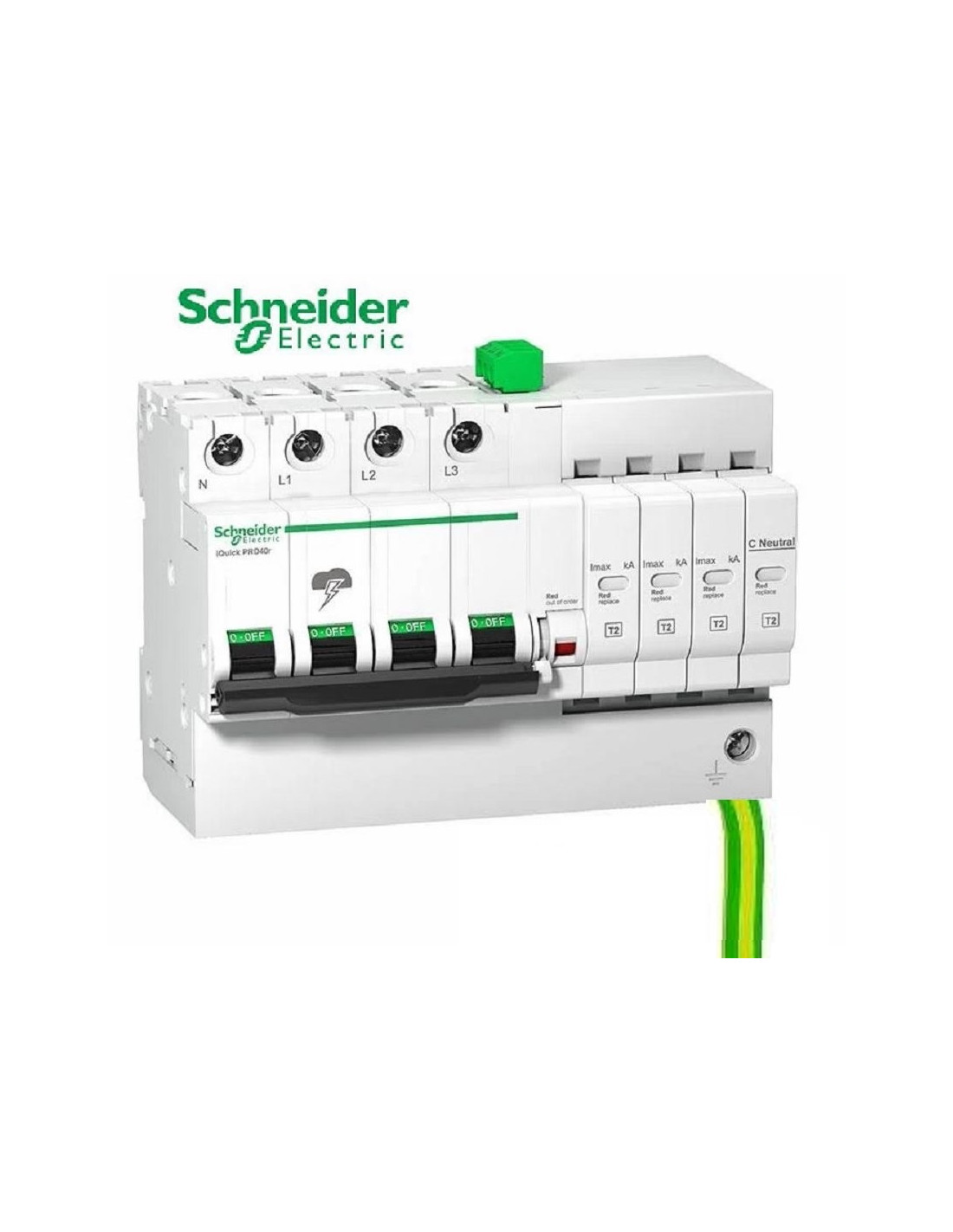 Code Couleur Câble électrique Triphasé L1 L2 L3 Parafoudre 3P+N type 2 PRD20r 20kA avec câble de terre et report de signalisation Schneider A9L16297