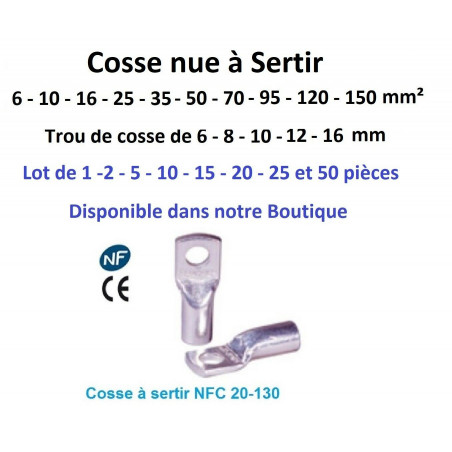 Câble , fil cuivre nu 25 mm²  pour prise et mise à la terre 5 mètres