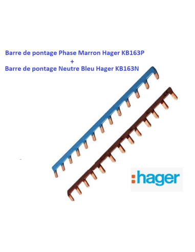 Peigne d'alimentation électrique Neutre 13 modules - Barre de pontage  Marron, Hager, Réf.KB163P