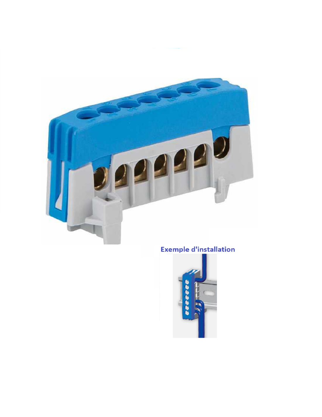 Bornier Barrette Neutre isolée 63A 7 trous ( 7x16 mm² ) montage